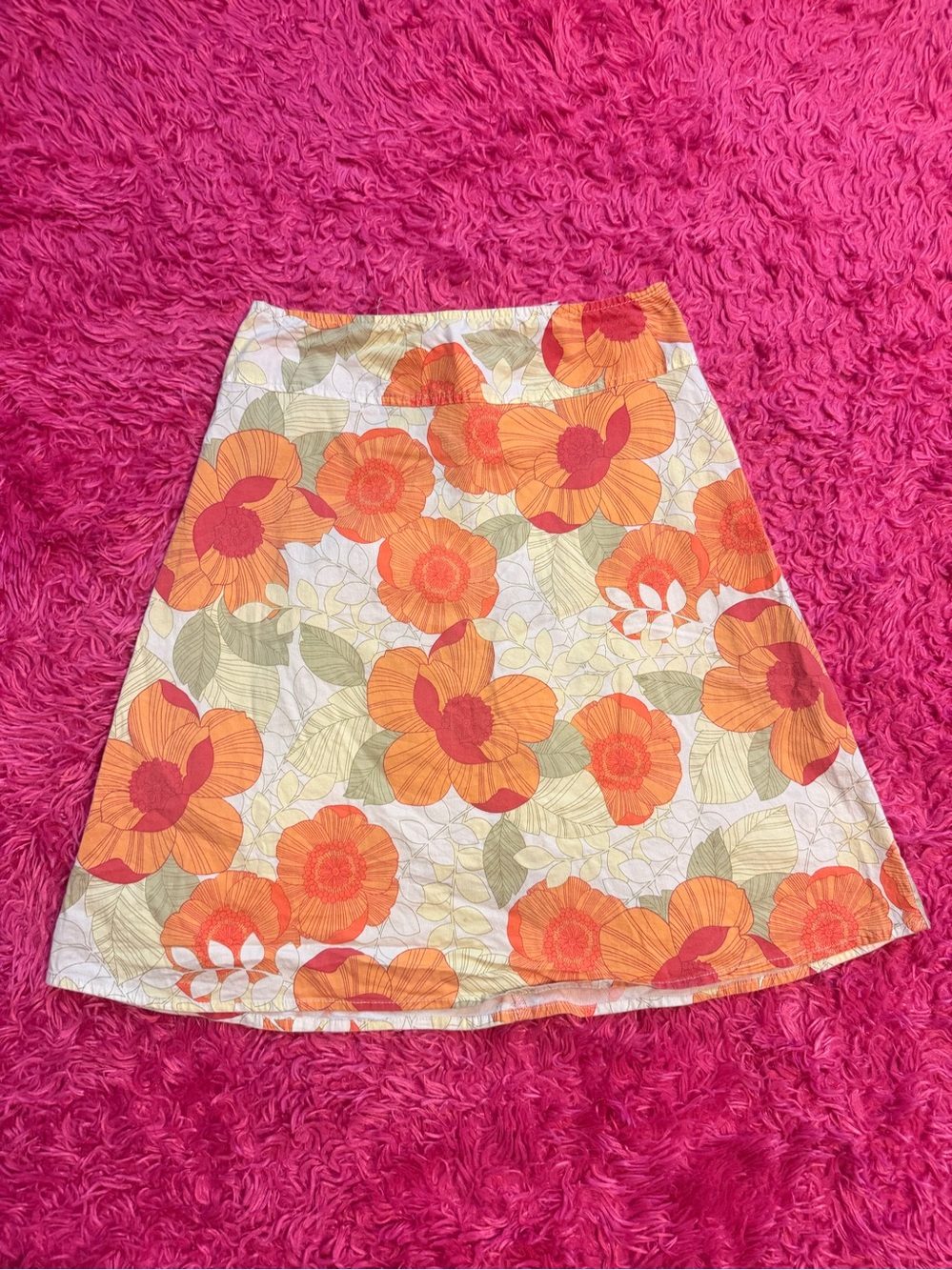 Vintage-Inspired Orange Floral A-Line Skirt
